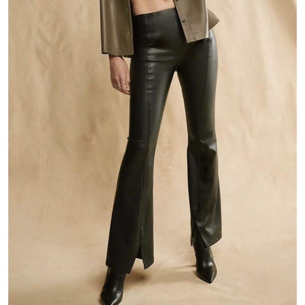 Free People Pants Women Real Deal Slit Black Leather Retro Gothic Size 33 NWT